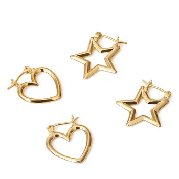 Peri'sbox Cut Out петолъчна звезда обеци обръчи любов Сърцето месинг злато геометрични обеци за жени минималистичен обеци 2019