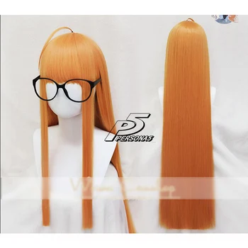 Persona5 Futaba Sakura cosplay перука 100 см дълги прави цитрусови плодове портокал огнеупорни костюми, перуки + точки + перука капачка