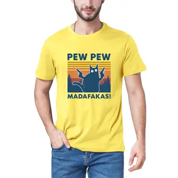 Pew Pew Madafakas Cat Vintage тениски Harajuku козметична графика за мъже с къс ръкав Clothing Shirt Смешни T Shirt Man