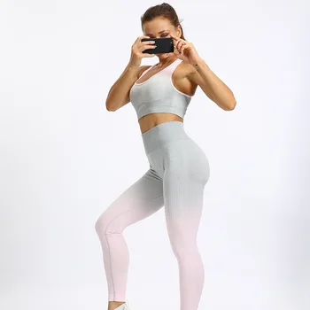 PHIKESEYA 2019 Women Yoga Set безпроблемна фитнес облекло, спортно облекло Жена фитнес зала гамаши мек спортен сутиен 2 бр спортни костюми