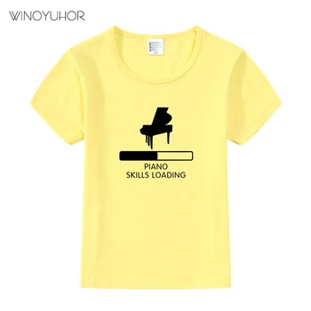 Piano Skills Loading Print T Shirt Baby Boys Girls Смешни Short Sleeve-T-shirt Children Сладко Pianist Върховете 2020 New Summer