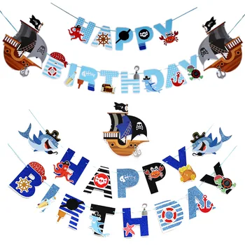 Pirate Парти Тема Банер Капитан Джак Празнични Аксесоари Рожден Ден На Baby Shower Украса Честит Рожден Ден На Писмо Флаг