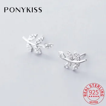 PONYKISS романтична S925 сребро листа Циркон Minimalist обеци жени годишнина шик бижута аксесоар подарък