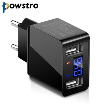 POWSTRO Digital Screen 2 Phone USB Charger 5V 2.4 A Интелигентна Charging Wall Travel Charger Adapter за iPhone 8 X 7 7Plus 6S