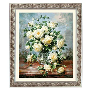 Precision Printed Full Handembroidery Fishxx Cross Stitch Kit Уилямс WL26 White Rose European Style Living Room Decoration