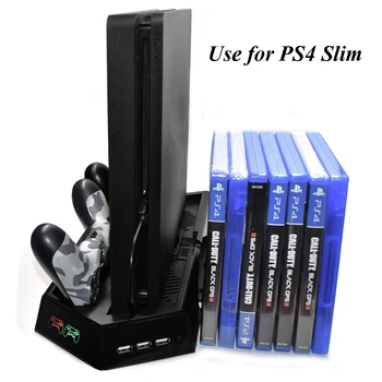 PS4 Slim PRO LED вертикална поставка с охлаждащ вентилатор Cooler Dual Controller Charger зарядно устройство за SONY Playstation 4