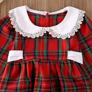Pudcoco 2020 Winter Коледа 0-18M 1-6Y Toddler Бебе Момиче Sister Matching Дантела Red Plaid Bodysuit Dress Back Bow Long Sleeve