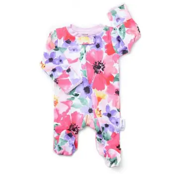 Pudcoco Neweat Fashion Newborn Baby Girl Clothes Flower Print Zipper Cotton Гащеризон Гащеризон Едно Парче Outift Есен Облекло