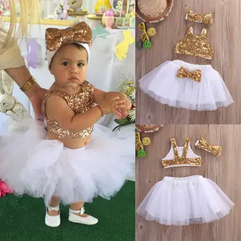 Pudcoco Момиче Clothes Princess Baby Girl пайети потник+поличка 3шт екипировки вечерна рокля сарафан AU