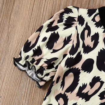 Pudcoco най-новата мода бебе момиче облекло леопардовый принт тениска върховете на ПУ къси панталони 2 бр. екипировки, дрехи лято
