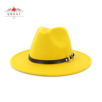 QBHAT мода европейски стил женски мъжки Джаз филц шапки вълнена шапка фетровая шапка с широка периферия Панама филц шапки мека мъжка шапка на черно за унисекса