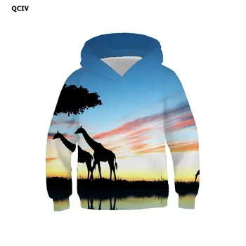QCIV Brand Жираф Hoodie kids Sky Hooded Casual красива hoody с принтом Hoodie Print Животните 3d Printed Unisex Streetwear