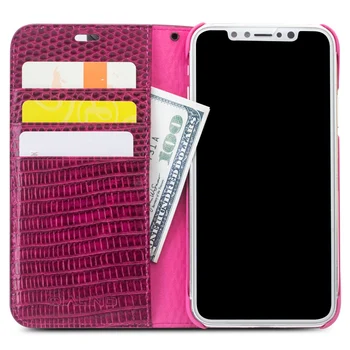 QIALINO кожен калъф за iPhone X естествена кожа, луксозна дамска чанта слот за карти калъф за iPhone X мода с 5,8-инчов калъф за вашия телефон