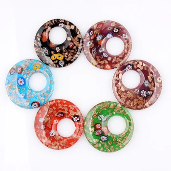 QianBei мода на Едро 6шт ръчно изработени Муранский лэмпворк стъкло се смесват цвят 3D цвете кръгли медальони са подходящи колие гореща