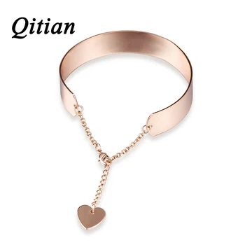 Qitian Free Изрежете Custom stainless steel Jewelry Name Logo Изявление гривни, гривни за жени Сърце Float Charm Mom Gifts