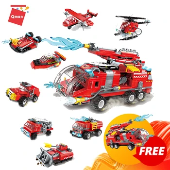 Qman 313PCS City Fire Truck Building Blocks Toys For Boys Brick 8in1 Construction Firefighter Rescue Vehicle Buy one get one