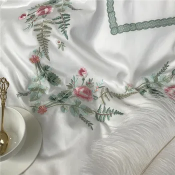 Queen King size луксозен комплект постелки Белия египетски памук, бродерия комплектът легла чаршаф комплект постелки вградена чаршаф parrure de lit