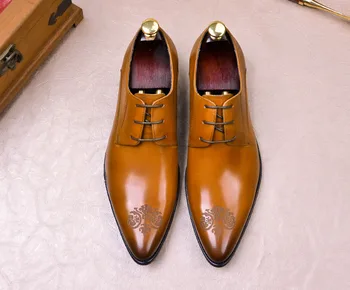 QYFCIOUFU мъжки италиански модел обувки ръчна изработка на сватбени обувки от естествена кожа, вино червено черни oxfords с остри пръсти официална Мъжки обувки