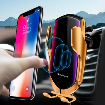 R1 Car Qi Wireless Charger Smart Automatic Clamping 10w Fast Charging Air Vent Mount GPS Mobile Phone Holder Grip Stand скоба