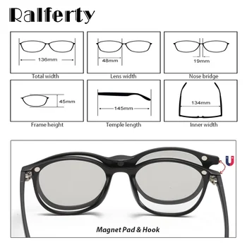 Ralferty Магнит слънчеви очила Дамски поляризирани 6 в 1 рамки за очила с клипс за очила мъжете през цялата UV400 TR90 3D жълто Oculo A2245
