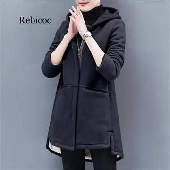 Rebicoo зимно яке нов плюс кадифе памучни палто голям размер палто с качулка жени Корея дамски зимни топло парк