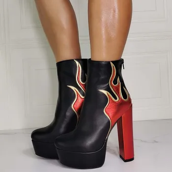 RIBETRINI INS марка за дамски секси ботильоны високи токчета светкавица ботуши на платформа за жени 2020 блок ток луксозни есенни обувки жена