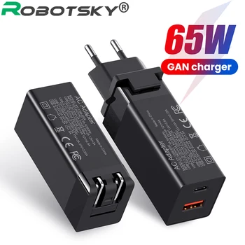 Robotsky 65W USB Type C PD Fast Charger QC3.0 SCP FCP AFC C USB Quick Charger Adapter Huawei P30 Pro Samsung S10 iphone 11 Pro