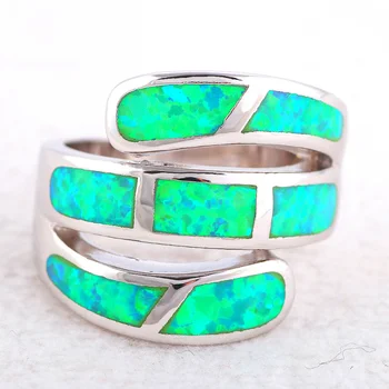ROLILASON прекрасни пръстени за жени зелен огнен опал високо качество на сребърни модни бижута пръстени размер САЩ #6#7#8#9#10 OR871