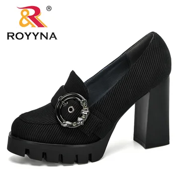 ROYYNA 2020 нови дизайнери популярните помпи дамска мода класически Флок високи токчета за дамски обувки кръгла глава Paltform сватбени обувки