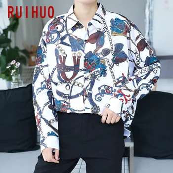 RUIHUO Бял бутон нагоре ризи за мъже дрехи корейски стил на мъжете риза с дълъг ръкав на мъжка риза реколта дрехи 2021 м-2XL