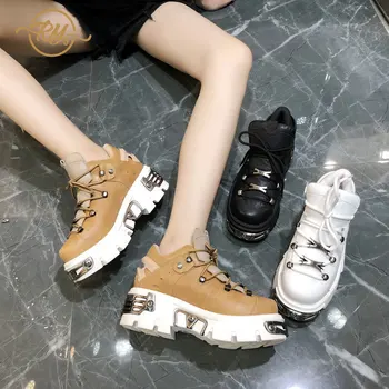 RY-RELAA дамски маратонки обувки 2018 Мода естествена кожа на платформа с висока супер дамски обувки INS стил бели обувки дизайнер на обувки