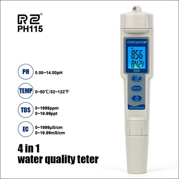 RZ РН/ЕС/TDS метър с измерителем температура професионален 4 in1 Цифров тестер за качеството на водата на Аквариума питейна вода PH монитор