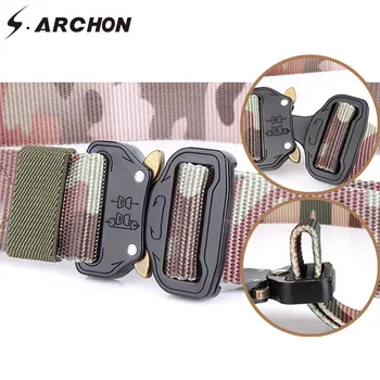S. ARCHON US Military Camouflage Tactical Колан метална тока Heavy Duty Survival Waist Belt Men Knock Off Thicken Army Combat Belt