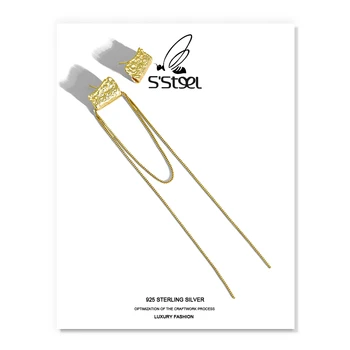 S ' Steel корейски обеци-карамфил 925 сребро обеци за жени геометрични дълги пискюли златни обеци букле D Oreille бижута