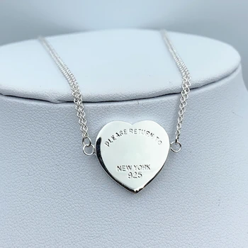 S925 сребро 1:1 луксозна марка бижута класическа двойна верига сърцето висулка колие за жени, подарък за свети Валентин бижута