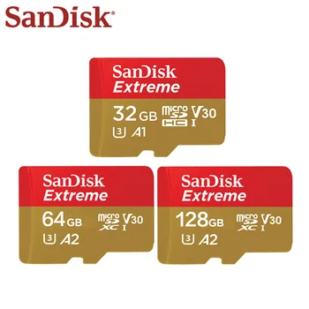 SanDisk Extreme Memory Card 32GB 64GB Micro SD Card високоскоростен U3 A1 4K UHS-1 V30 TF карта Microsd Card 128GB