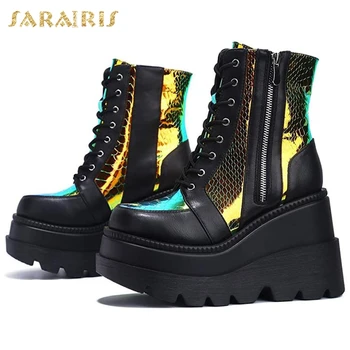 SARAIRIS Brand New 2020 голям размер 43 платформа мода хладен cosplay клинове обувки на високи токчета Женски ботильоны Женски