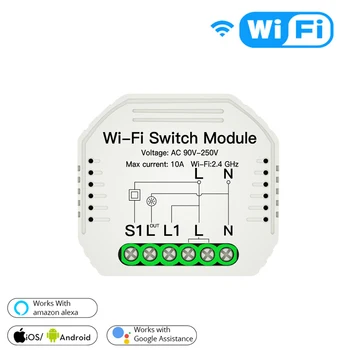 Sasha Smart Switch Module 10A 90-250V 2 Way Wireless Light Switch Relay е съвместим с Алекса Google Home Remote Control Dropship