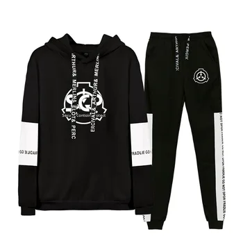 Scp Foundation Есен / Зима на мода Мъже / Жени черно hoody с качулка + спортни панталони мъжете от две части с качулка облекло XXS-4XL