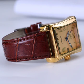 SEWOR правоъгълни мъжки часовник Top Brand луксозни автоматични механични часовници Римски дисплей Старинни часовници кожени ръчни часовници Relogio