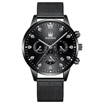 SHAARMS Mesh Band мъжки часовник черен Кварцов ръчен часовник от неръждаема стомана модерен бизнес часовници Montre Homme relogio masculino