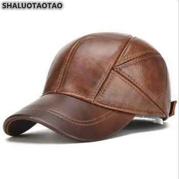 SHALUOTAOTAO мъжки естествена кожа шапка Есен-Зима на мода волска кожа бейзболна шапка възстановяване на предишното положение регулируем размер на топлинна слушалки шапки