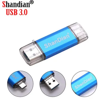 SHANDIAN Metal Custom LOGO USB 3.1 Type-C 3.1 usb flash drive 3.0 64GB Pendrive 32GB памет 16GB за телефони с Micro card