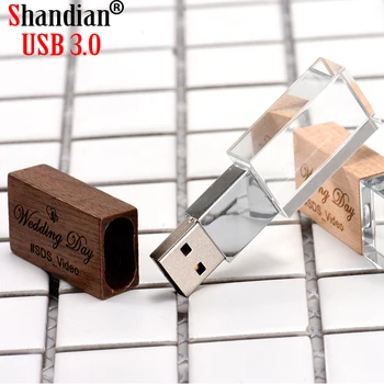 SHANDIAN Wedding Photography Custom logo Wooden Crystal Wooden USB 3.0 32GB 64GB 16GB, 4GB Version memory flashs stick pen drive