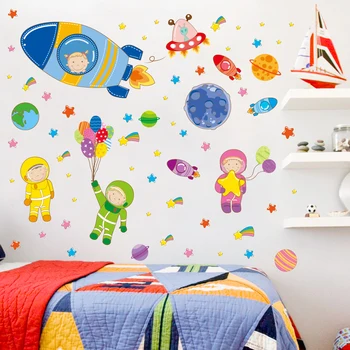 [SHIJUEHEZI] динозавър животни стенни стикери САМ космически ракети астронавтите стенни стикери за декорация на детска стая детска спалня