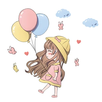 [shijuekongjian] балони и лепенки за стени САМ карикатура момиче стикери за стена за деца стаи детска спалня развъдник за декорация на дома