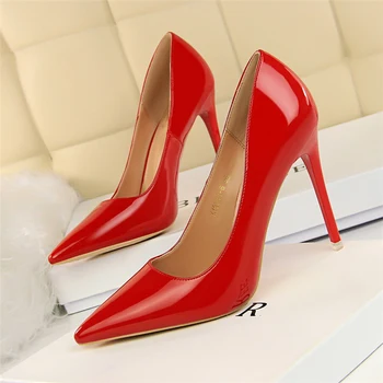 Silentsea дамска мода помпи ежедневно обувки на висок ток за жени изкуствена кожа, Дамски обувки прост офис обувки на тънък ток шило