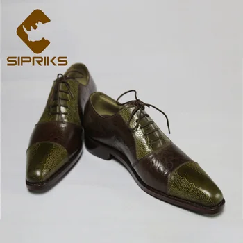 Sipriks мъжки Cap-toe Dress Shoes Oxfords Boss Printed Ostrich Skin Business Shoes Goodyear Welted Костюми Social 46 Cow Leather