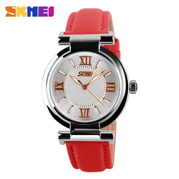 SKMEI да гледате дамска мода луксозна марка часовници водоустойчив 3Bar проста кожена каишка дамски Кварцов часовник reloj mujer 9075