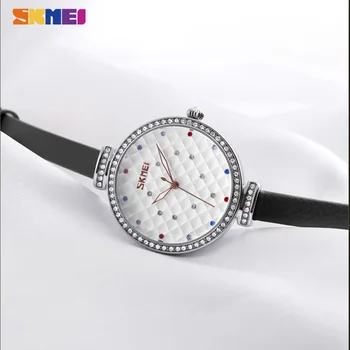 SKMEI обикновен кварцов часовник дамски модни часовници-водоустойчив 3Bar Кожена каишка ярки звезди циферблат час relogio feminino 9142 Дама